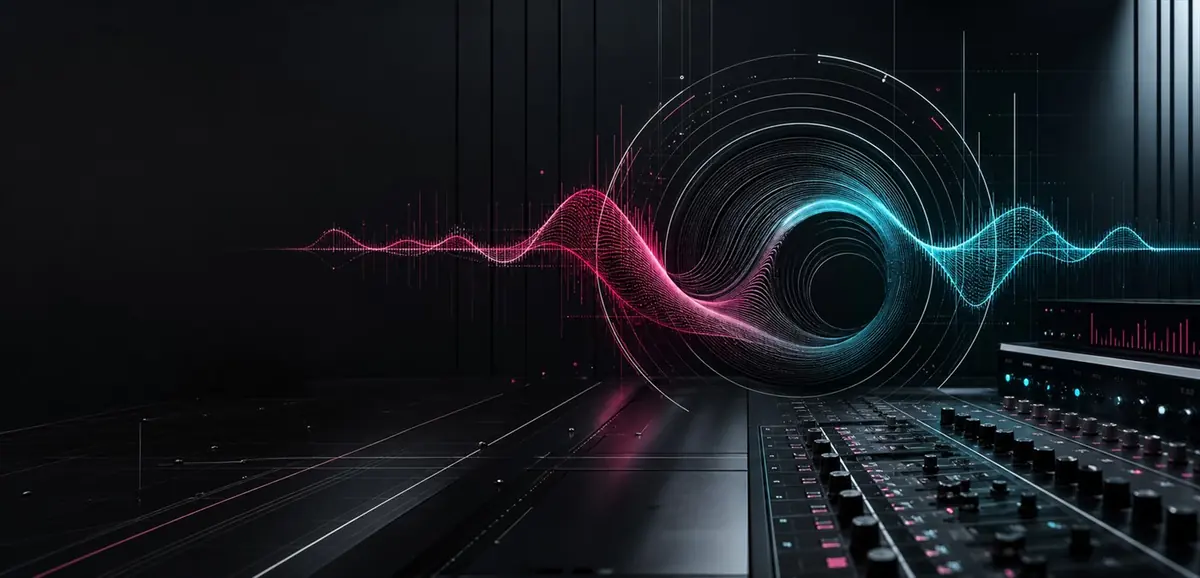 Abstract premium audio signal and focused software studio visual